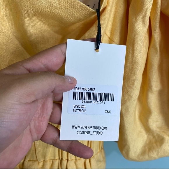 Sovere Noble Mini Dress Cut Out Puff Sleeve Buttercup Yellow‎ Sz XS - Picture 3 of 6